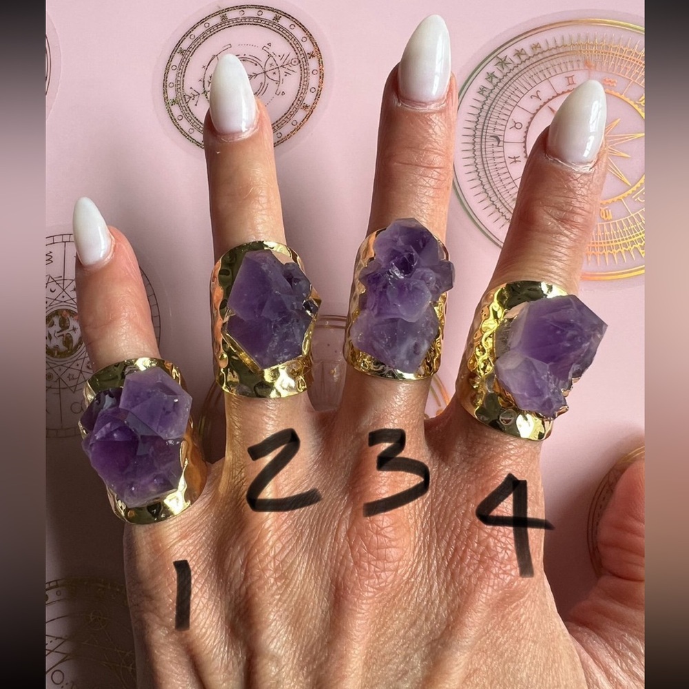 Gold Plated Amethyst Cluster Cuff Ring